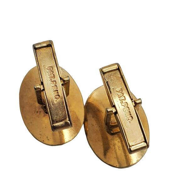 Retro Red Crystal Oval Cufflinks Gold Tone MCM Brushed Polished Metal Jewelry - Picture 6 of 9